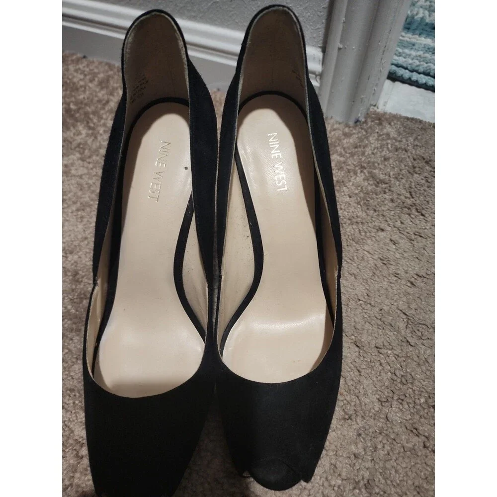Nine West Women's Solid Black Suede Peep Toe Platform High Heel Shoes Size: 10M